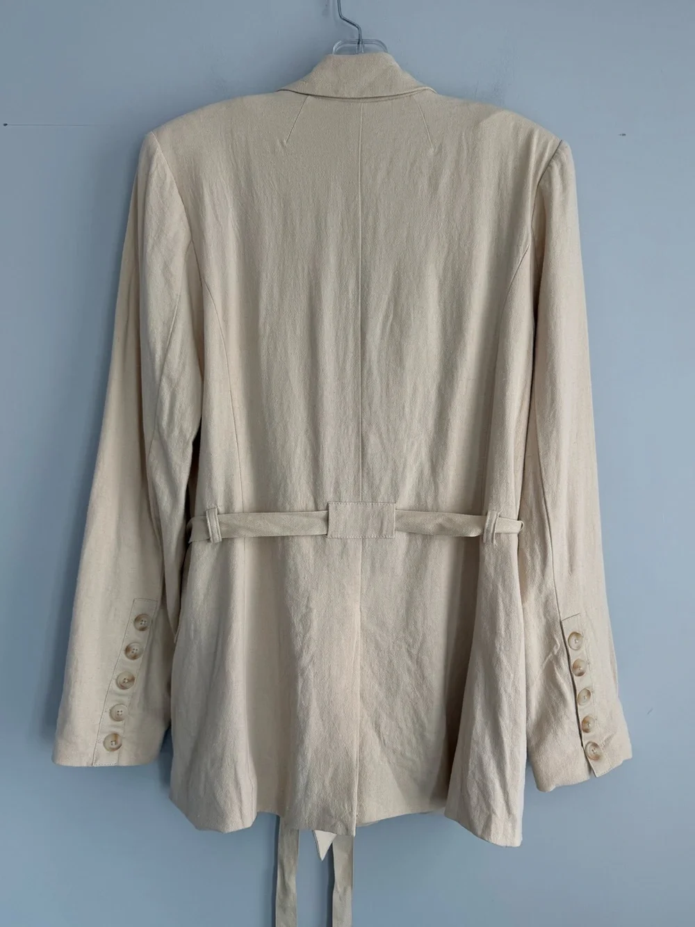 Free People Olivia Tie Front Blazer Neutral XS Linen Oversized Double Breasted